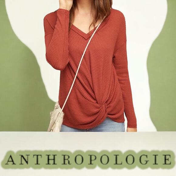 Anthropologie Akemi & Kin Rusty Orange Twist Front Waffle Knit Long Sleeve Large - Picture 1 of 10